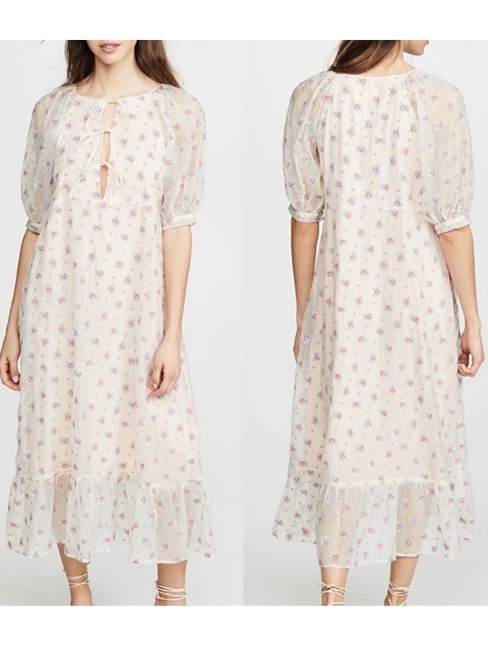 Capulet x Anthropologie Sheer Rosewood Embroidered Prairie Dress Cottagecore